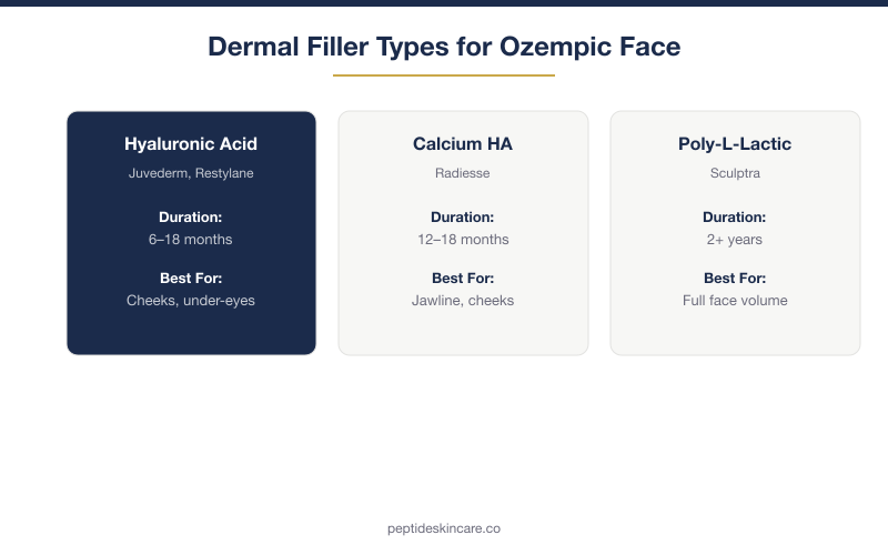 Comparison of dermal filler types for Ozempic face: HA, Calcium HA, Poly-L-Lactic